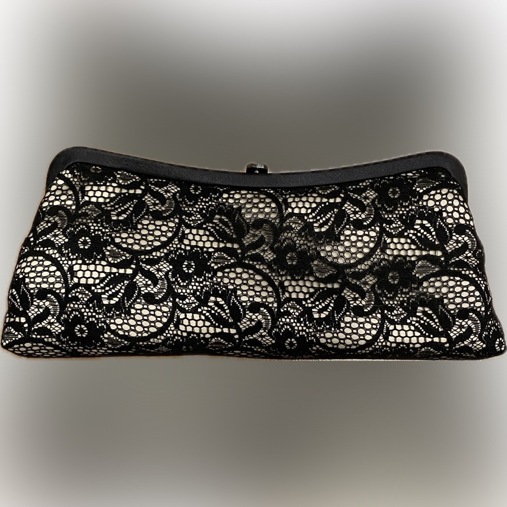 Ann Taylor Elegant Black Lace Clutch With Slide Snap Closure